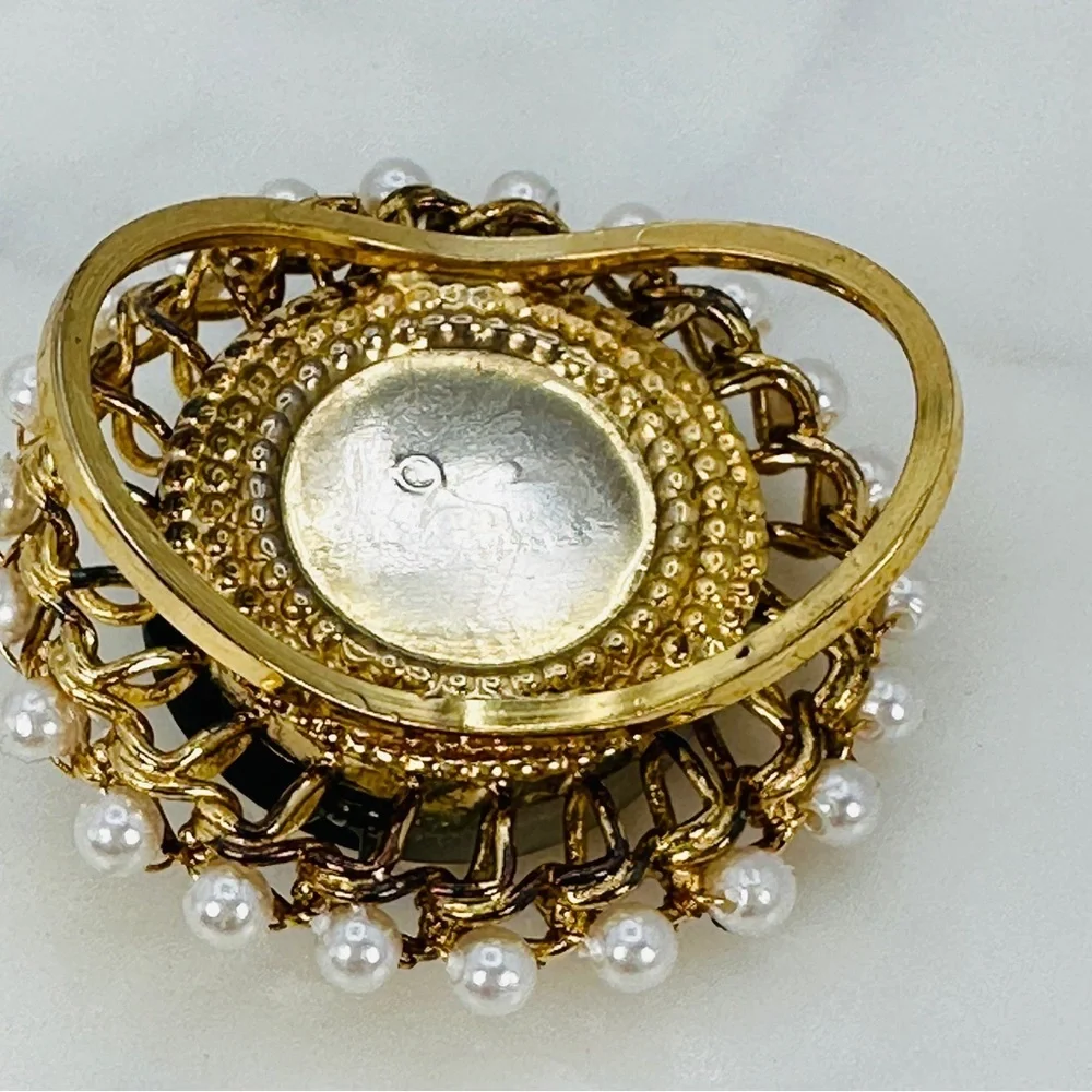 Vintage Faux Cameo Scarf Ring Slide Faux Pearl Romantic Victorian Bridgerton Big